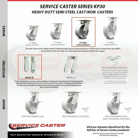 Service Caster Tool Box Caster Wheel Set 6'' Semi Steel Cast Iron Swivel Casters, 4PK TOOL-SCC-30CS620-SSB-TLB-2-R-2